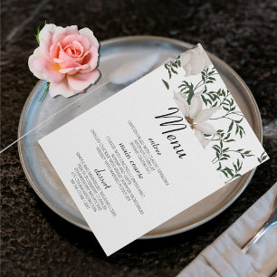 Watercolor White Rose Wedding Table Menu Cards