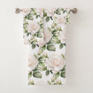 Watercolor White Roses  Bath Towel Set