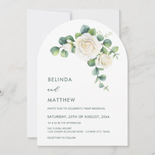 Watercolor White Roses Floral Arch Modern Wedding Invitation