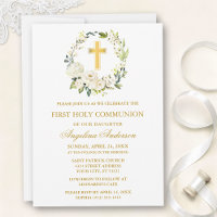 Watercolor White Roses Wreath Gold Communion
