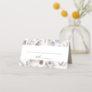 Watercolor White Sea Shell Coral Beach Wedding Place Card