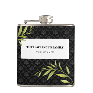 Watercolor White Snowdrops and Laurel Damask Hip Flask