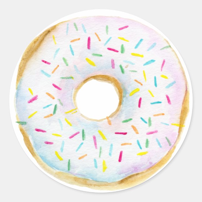 Watercolor White Sprinkle Doughnut Baby Shower Classic Round Sticker (Front)