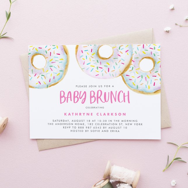 Watercolor White Sprinkle Doughnuts Baby Brunch Invitation (Creator Uploaded)