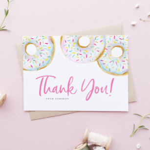 Watercolor White Sprinkle Doughnuts Birthday Thank You Card