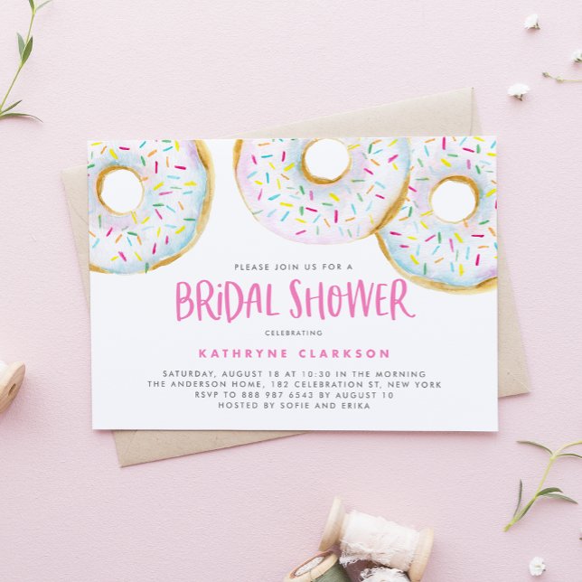 Watercolor White Sprinkle Doughnuts Bridal Shower Invitation (Creator Uploaded)