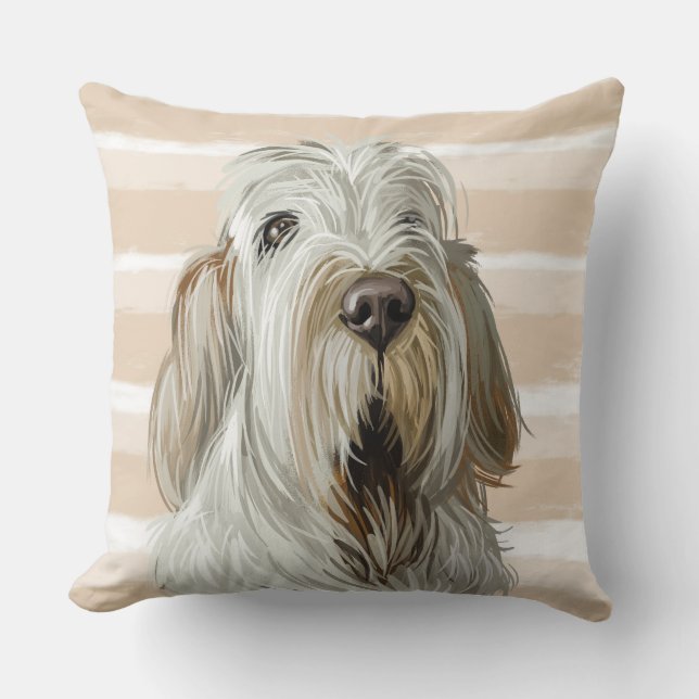 WATERCOLOR WHITE & TAN SPINONE ITALIANO DOG FACE CUSHION (Front)