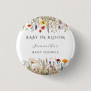 Watercolor White Wildflower Garden Baby In Bloom 3 Cm Round Badge