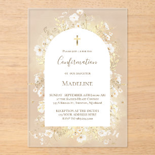 watercolor white yellow flowers Confirmation Acrylic Invitations