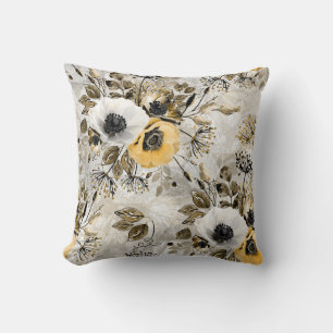 Watercolor white, yellow flowers cushion
