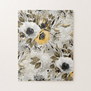 Watercolor white, yellow flowers  jigsaw puzzle