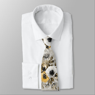 Watercolor white, yellow flowers  tie