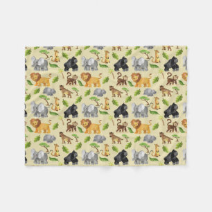 Watercolor Wild Animal Safari Jungle Pattern Fleece Blanket