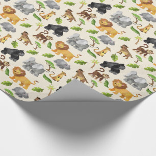 Watercolor Wild Animal Safari Jungle Pattern Wrapping Paper