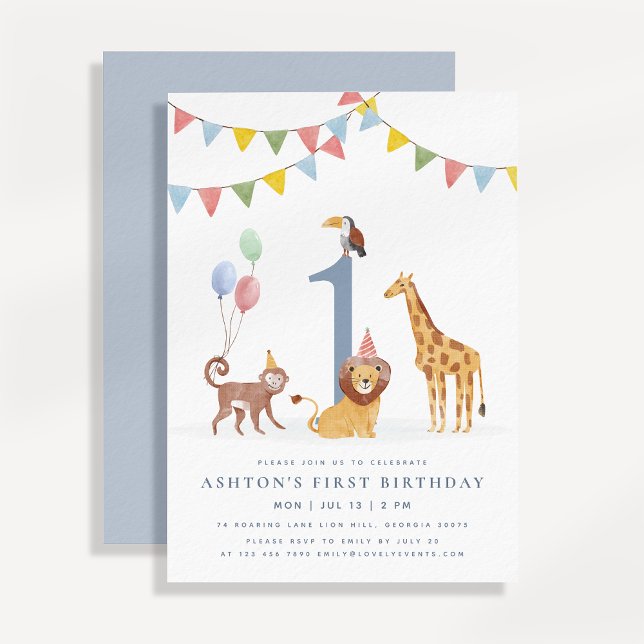 Watercolor Wild Animals First Birthday Invitation (Creator Uploaded)