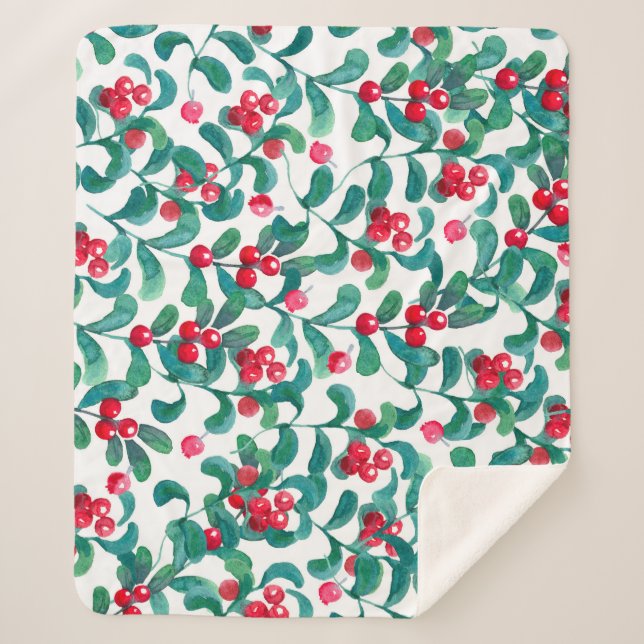 Watercolor wild berries, seamless pattern. sherpa blanket (Front)