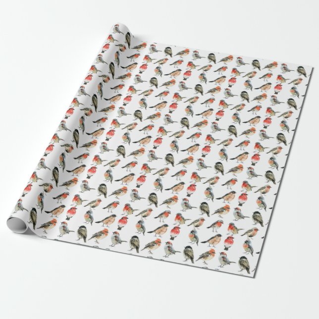 Watercolor Wild Birds Wrapping Paper (Unrolled)