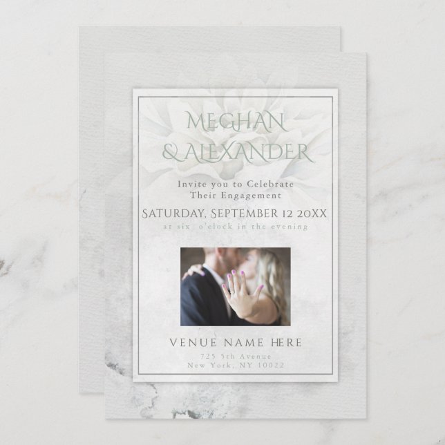 Watercolor Wild Dahlia Engagement Photo Frame Invitation (Front/Back)