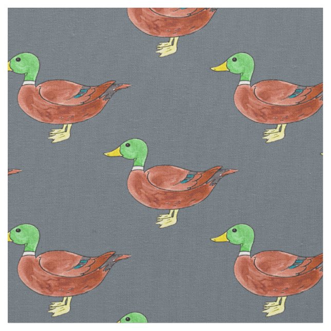 watercolor wild duck drawing fabric (Close Up)