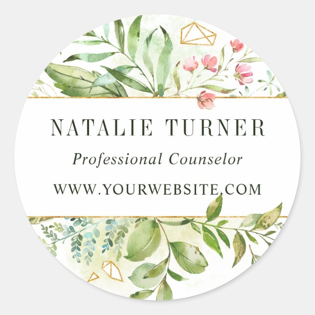 Watercolor Wild Floral Green Foliage  Classic Round Sticker (Front)