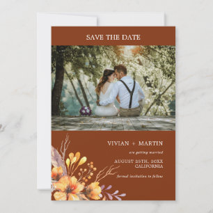 Watercolor Wild Floral Terracotta Photo Wedding Save The Date