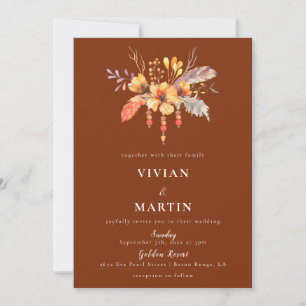 Watercolor Wild Floral Terracotta Wedding Invitation