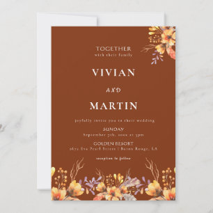 Watercolor Wild Floral Terracotta Wedding Invitation