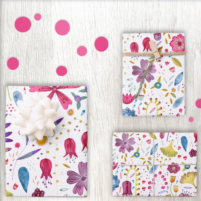 Watercolor Wild Flower Botanical Wrapping Paper Sheet (Creator Uploaded)