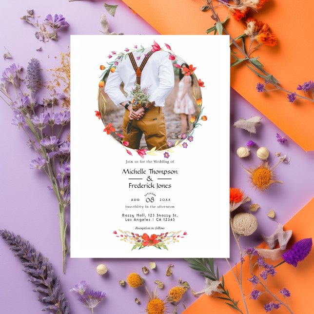 Watercolor Wild Flower Wedding Photo Wedding Invitation (Creator Uploaded)
