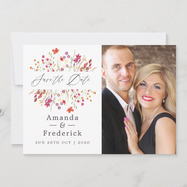 Watercolor Wild Flower Wedding Save The Date (Front)