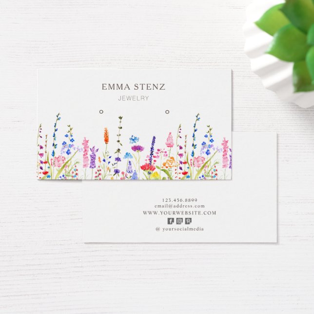 Watercolor Wild Flowers Earring Hoops Display Card (Desk)