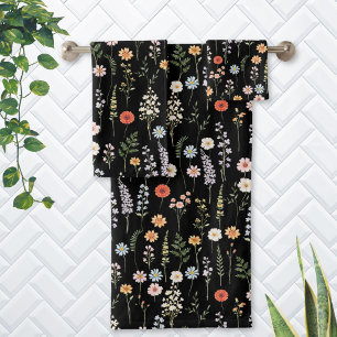 Watercolor Wild Flowers Floral Botanical Pattern Bath Towel Set