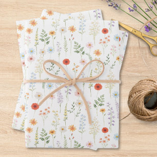Watercolor Wild Flowers Floral Botanical Pattern Wrapping Paper Sheet
