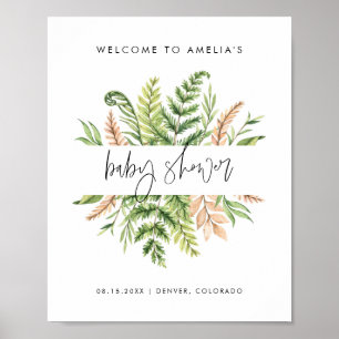 Watercolor Wild Foliage Baby Shower Welcome Poster