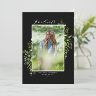 Watercolor Wild Foliage Black Photo Graduation Invitation