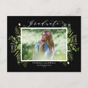 Watercolor Wild Foliage Black Photo Graduation  Postcard
