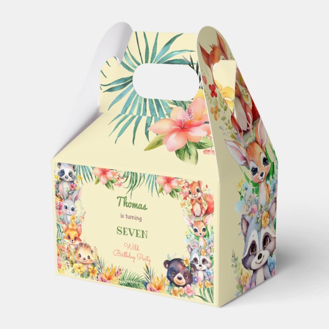 Watercolor Wild forest animals kids birthday Favour Box (Front Side)