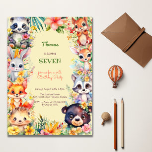 Watercolor Wild forest animals kids birthday Invitation