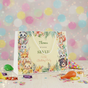Watercolor Wild forest animals kids birthday Large Gift Bag