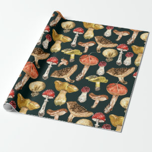 Watercolor Wild Forest Mushroom Harvest Wrapping Paper