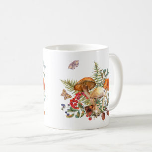 Watercolor Wild Forest Mushrooms, Berries, Acorns Coffee Mug