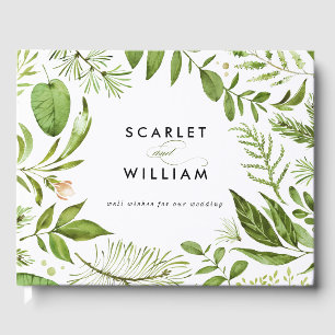 Watercolor Wild Green Foliage Floral Photo Wedding Guest Book