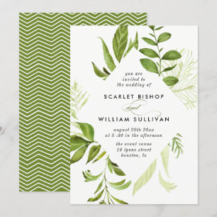 Watercolor Wild Green Foliage Wedding Invitation