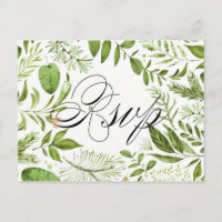 Watercolor Wild Green Foliage Wedding RSVP