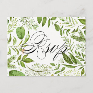 Watercolor Wild Green Foliage Wedding RSVP Invitation Postcard