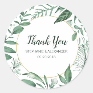 Watercolor Wild Leaves Hunter Green Wedding Classic Round Sticker