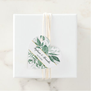 Watercolor Wild Leaves Hunter Green Wedding Favour Tags