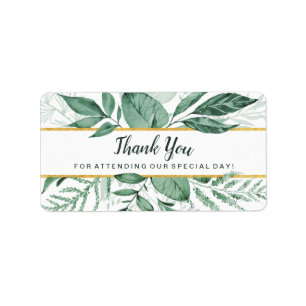 Watercolor Wild Leaves Hunter Green Wedding Label