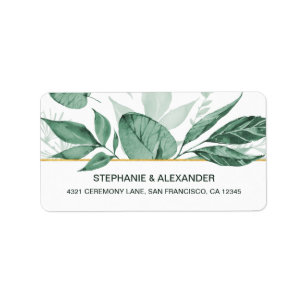 Watercolor Wild Leaves Hunter Green Wedding Label
