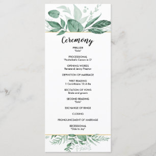 Watercolor Wild Leaves Hunter Green Wedding Programme